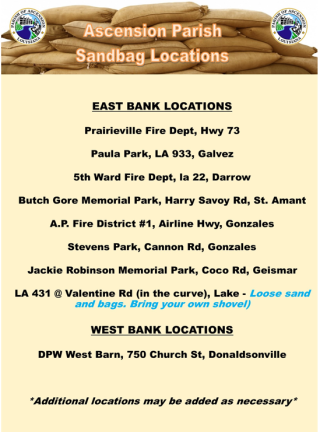 graphic image of sandbag locations in ascension parish ahead of hurricane ida